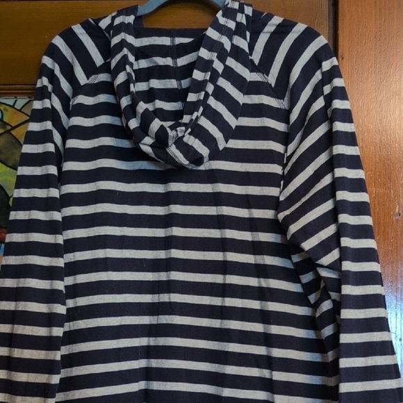 Navy and White Striped Women's Hoodie - Picture 3 of 4